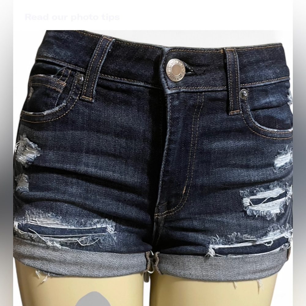 American Eagle Dark Blue Distressed Jean Shorts